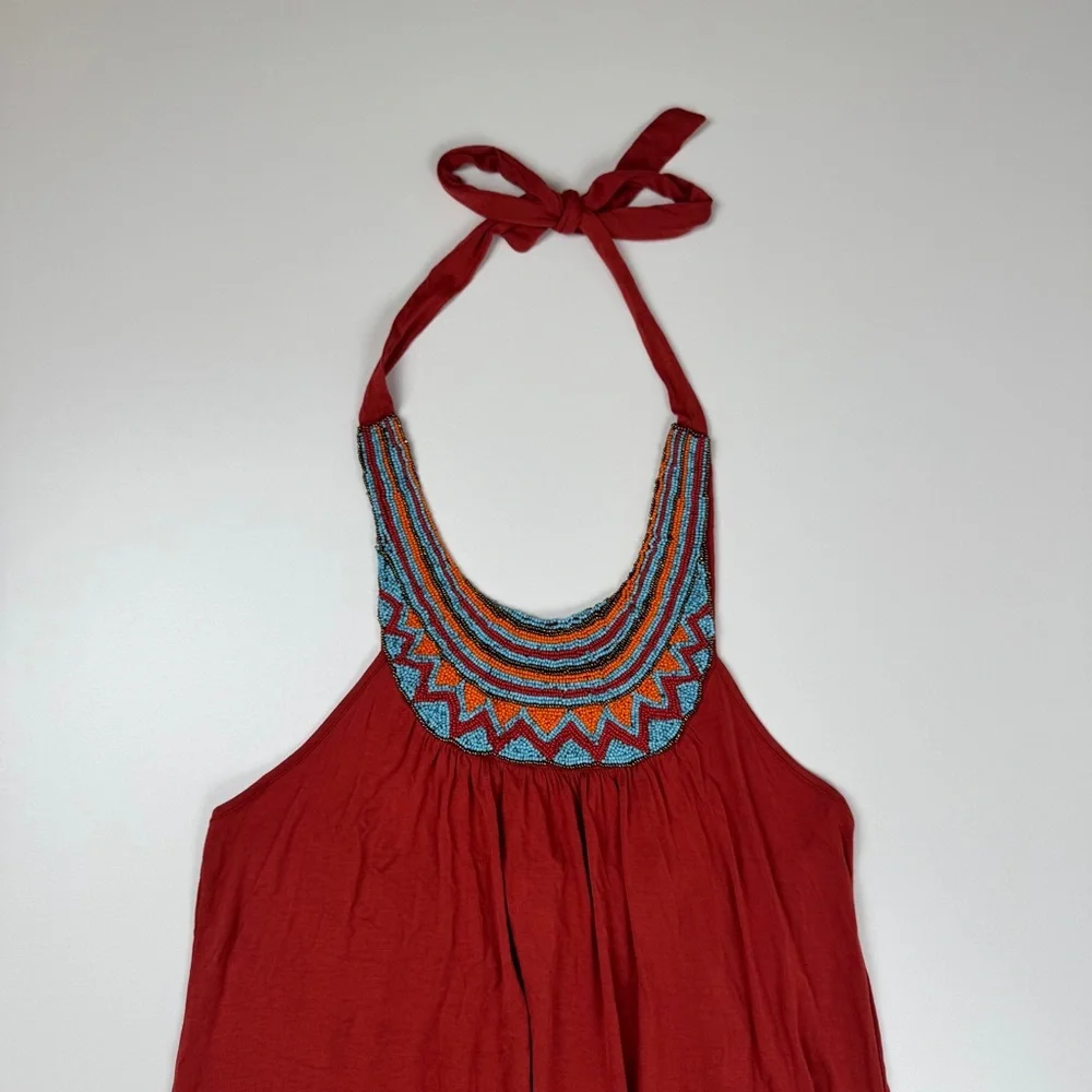 Vintage Y2K Twenty One Beaded Halter Top Micro Mini Dress Size Small Boho Fairy - Picture 6 of 11